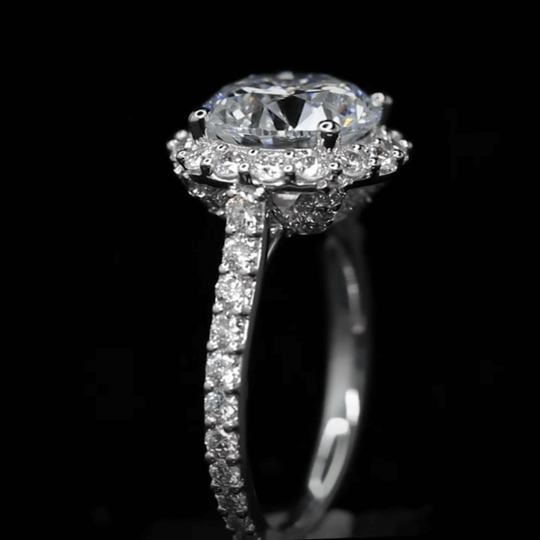 Affordable Luxury Jewelry 4 Carat Round Lab Grown Diamond Ring Halo Engagement Ring