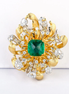 Lab Grown Emerald and Diamond Brooch-14K Yellow Gold