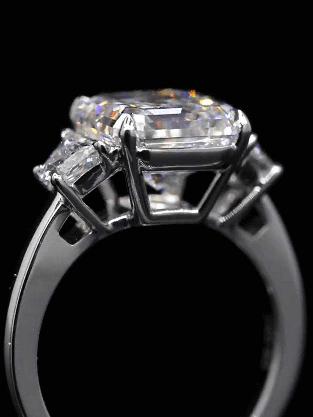 5 Carat Asscher Cut Lab Diamond Three Stone Ring