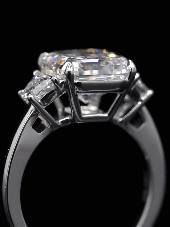5 Carat Asscher Cut Lab Diamond Three Stone Ring