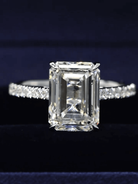 Affordable Luxury Jewelry 5 Carat Emerald Cut Lab Diamond Pave Engagement Ring 18K Gold