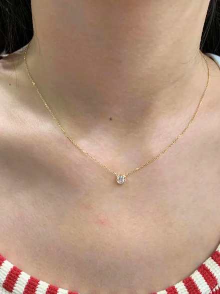 Affordable Luxury Jewelry 0.3CT Solitaire Lab Diamond Bridesmaid Necklace-18K Gold