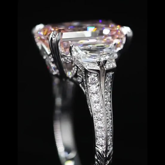 Affordable Luxury Jewelry 7 Carat Fancy Vivid Pink Radiant Lab Grown Diamond Ring 18K Gold