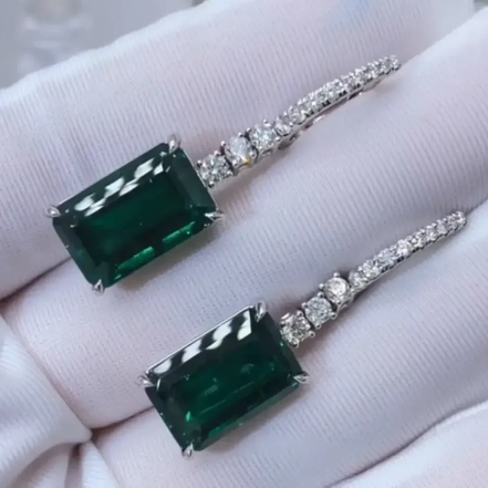 Emerald Dangle Hoop Earrings With Lab Diamonds