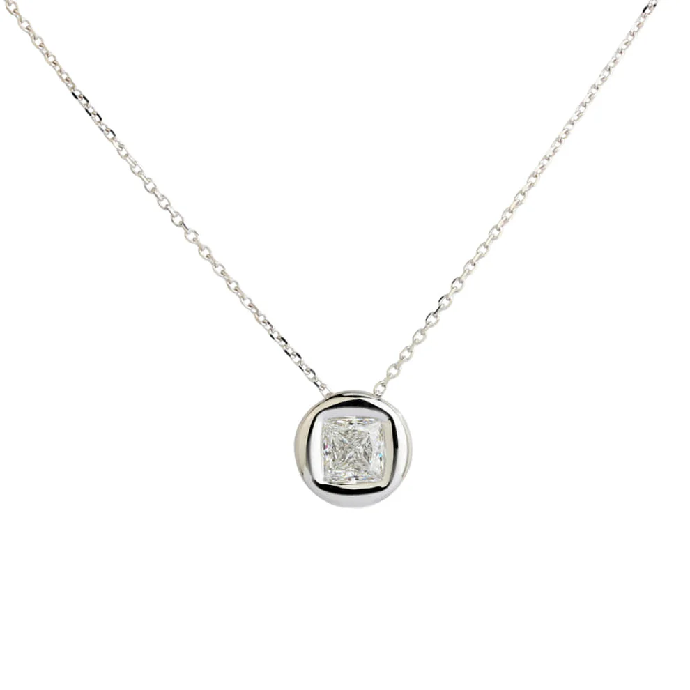 Affordable Luxury Jewelry 1 CT Princess Cut Lab Diamond Bezel Necklace