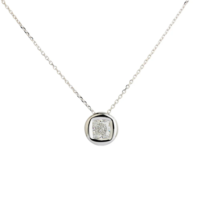 Affordable Luxury Jewelry 1 CT Princess Cut Lab Diamond Bezel Necklace