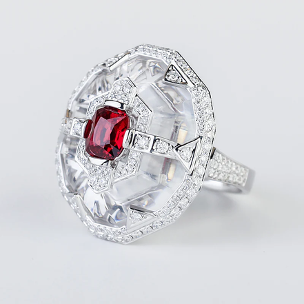 Lab Grown Ruby And Diamond White Crystal Ring-14K Gold
