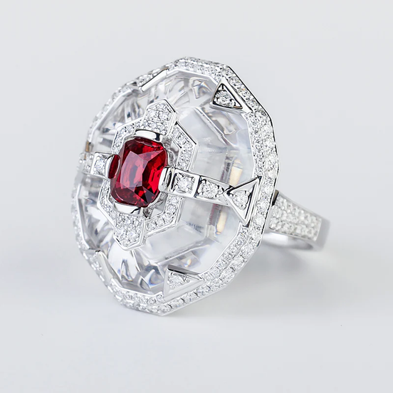 Lab Grown Ruby And Diamond White Crystal Ring-14K Gold