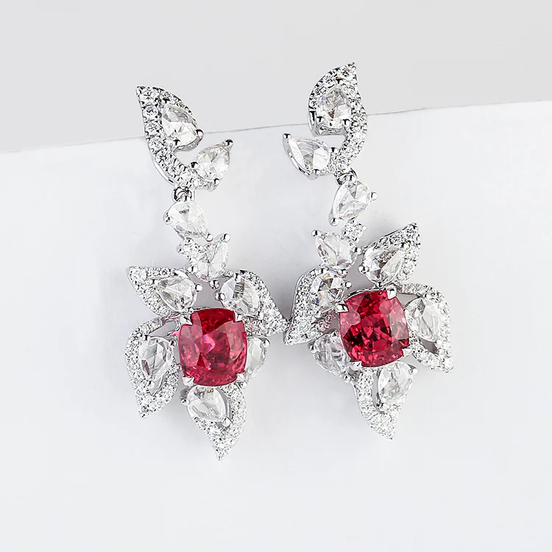Lab-Grown Ruby And Diamond Earrings-14k Gold