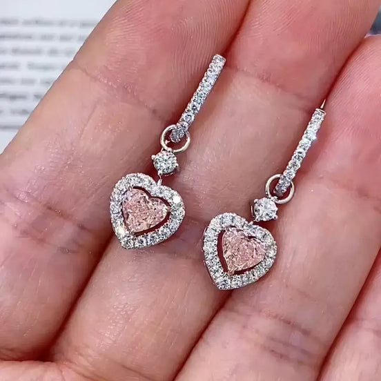 Affordable Luxury Jewelry Detachable Heart Pink Lab Diamond Hoop Earrings