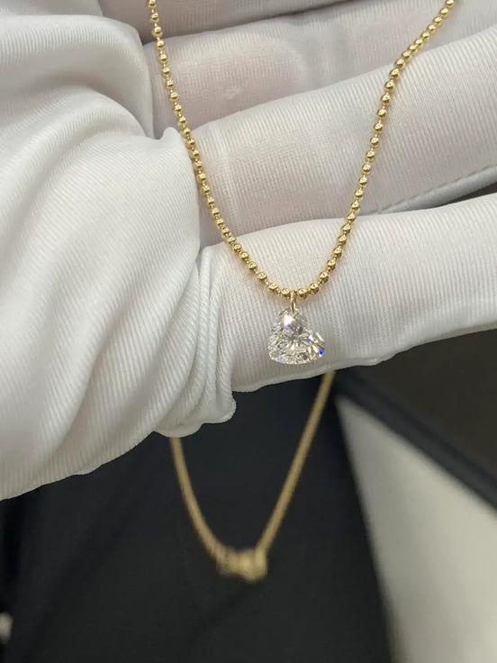 Affordable Luxury Jewelry Drilled 1 Carat Heart Cut Lab Grown Diamond Pendant Solitaire Ball Necklace
