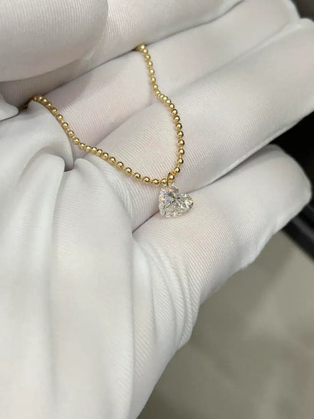 Affordable Luxury Jewelry Drilled 1 Carat Heart Cut Lab Grown Diamond Pendant Solitaire Ball Necklace