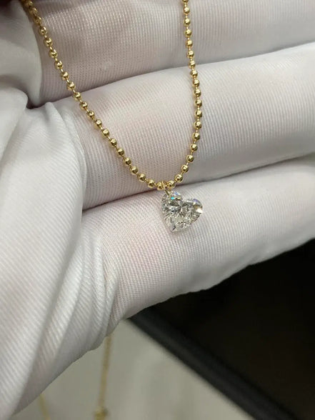 Affordable Luxury Jewelry Drilled 1 Carat Heart Cut Lab Grown Diamond Pendant Solitaire Ball Necklace