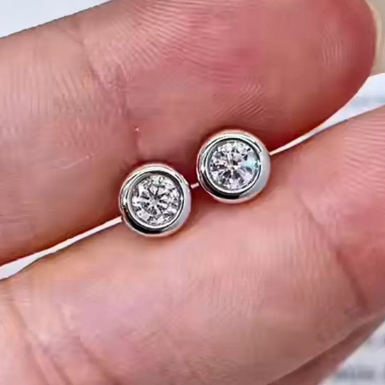 Bezel Round Cut Lab Diamond Earring Studs 925 Silver (0.4 Ct. Tw.)