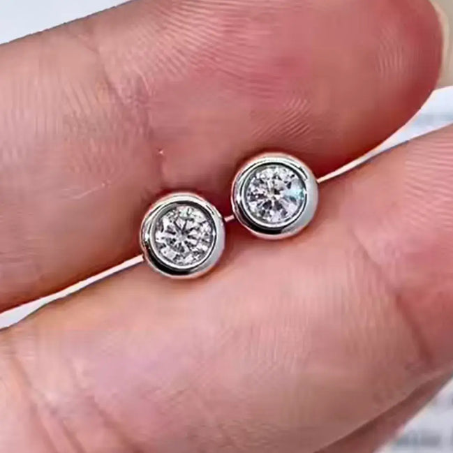 Affordable Luxury Jewelry Bezel Round Cut Lab Diamond Earring Studs 925 Silver (0.4 Ct. Tw.)