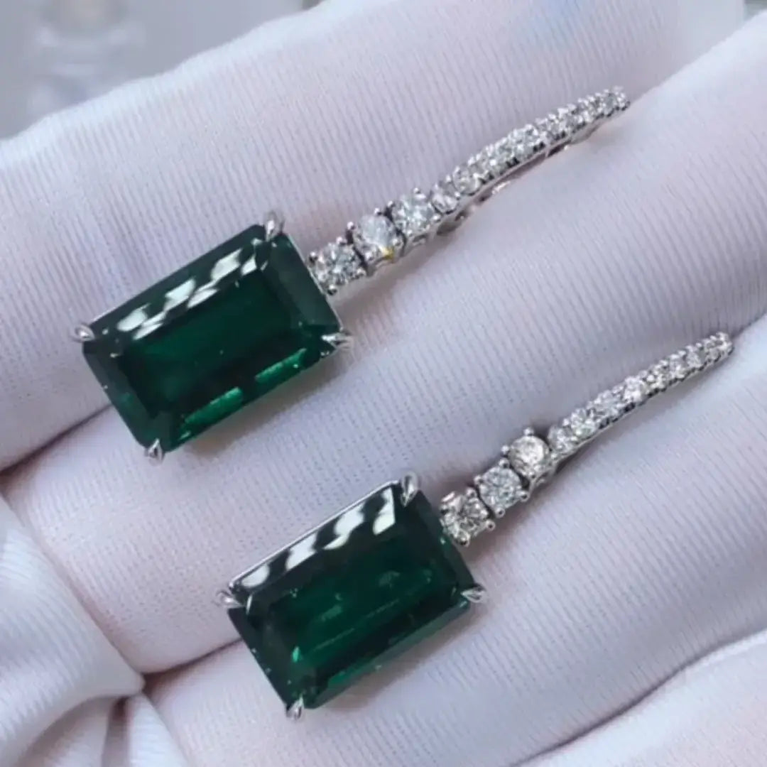 Affordable Luxury Jewelry Emerald Dangle Hoop Earrings With Lab Diamonds