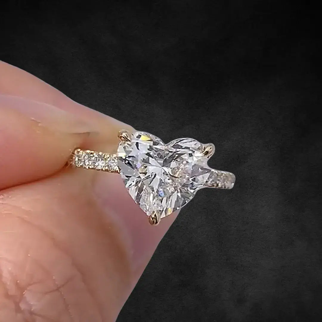 Affordable Luxury Jewelry 1 CT Heart Shape Lab Grown Diamond Pave Engagement Ring
