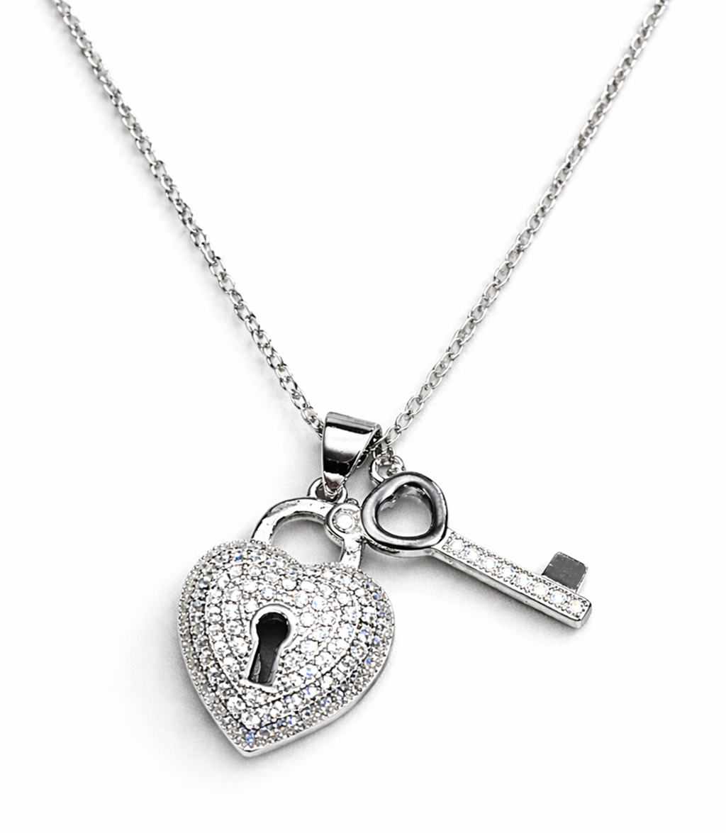 Eternal Heart Lock & Key Pendant Necklace 925 Silver Accessories Jewelry