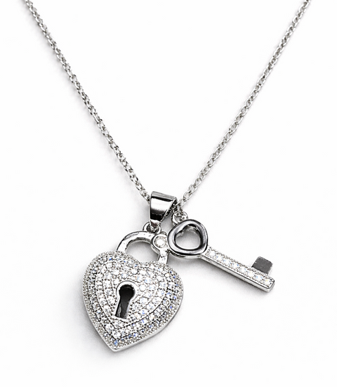 Eternal Heart Lock & Key Pendant Necklace 925 Silver Accessories Jewelry