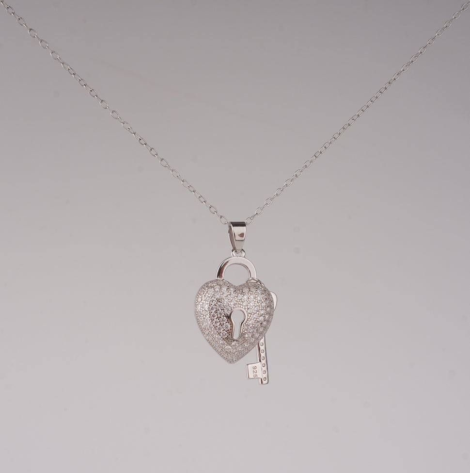 Eternal Heart Lock & Key Pendant Necklace 925 Silver Accessories Jewelry