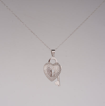Eternal Heart Lock & Key Pendant Necklace 925 Silver Accessories Jewelry