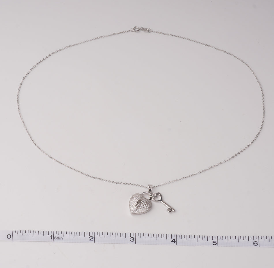 Eternal Heart Lock & Key Pendant Necklace 925 Silver Accessories Jewelry