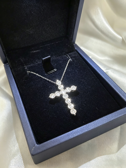 Eternal Cross Silver Pendant Necklace 925 Silver Moissanite Chips Jewelry