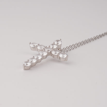 Eternal Cross Silver Pendant Necklace 925 Silver Moissanite Chips Jewelry