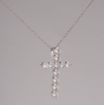 Eternal Cross Silver Pendant Necklace 925 Silver Moissanite Chips Jewelry