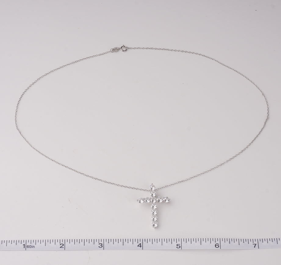 Eternal Cross Silver Pendant Necklace 925 Silver Moissanite Chips Jewelry