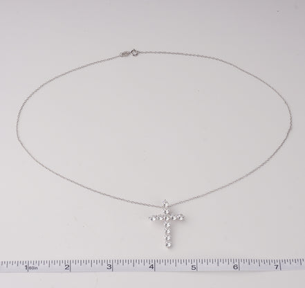 Eternal Cross Silver Pendant Necklace 925 Silver Moissanite Chips Jewelry