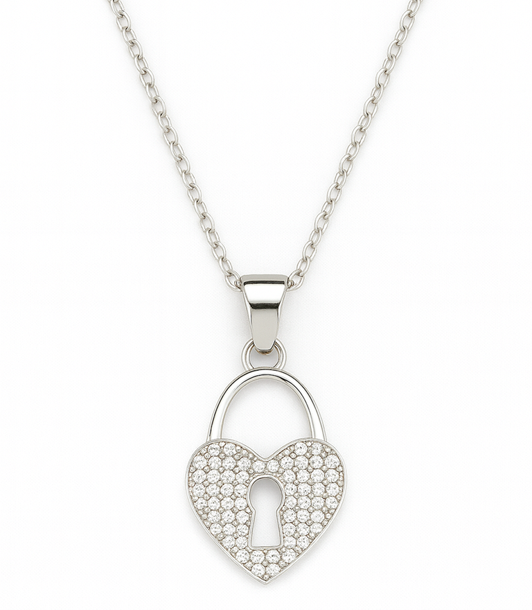 Eternal Heart Lock Pendant Necklace 925 Silver Jewelry