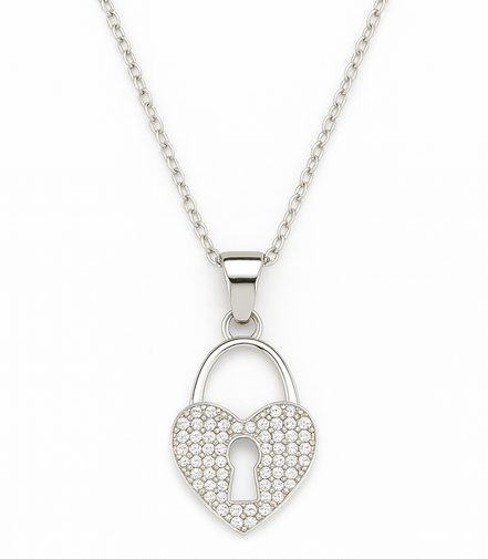 Eternal Heart Lock Pendant Necklace 925 Silver Jewelry