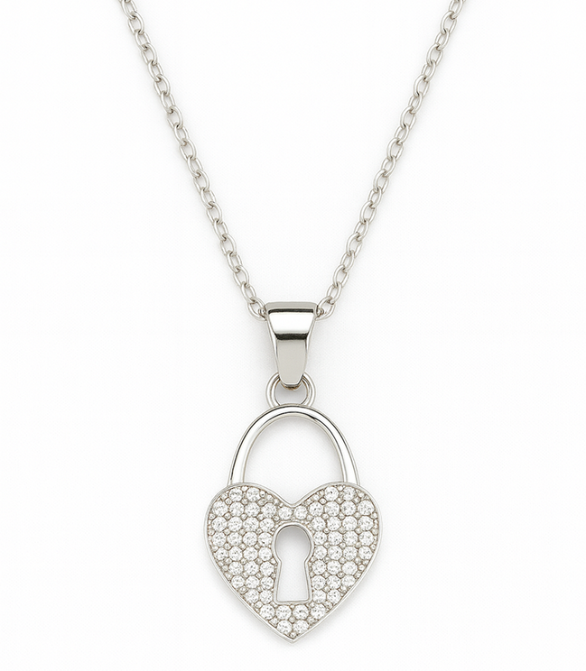 Eternal Heart Lock Pendant Necklace 925 Silver Jewelry