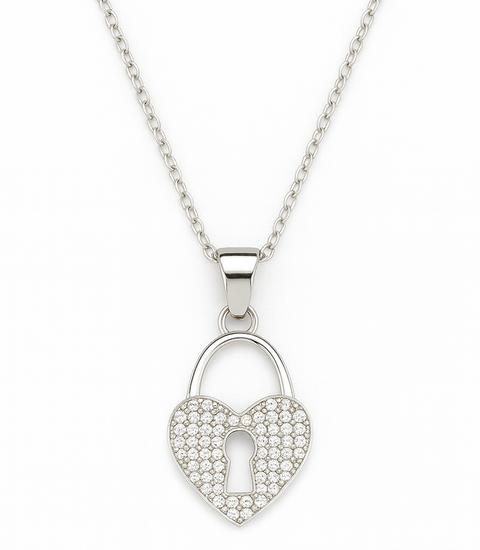 Eternal Heart Lock Pendant Necklace 925 Silver Jewelry