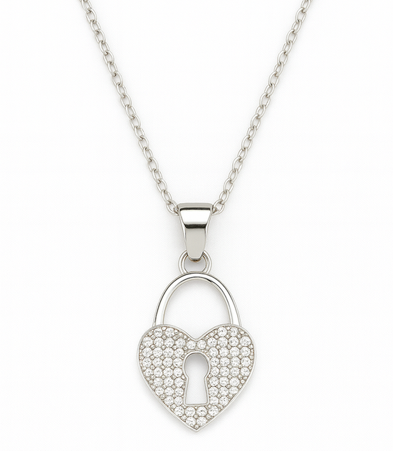 Eternal Heart Lock Pendant Necklace 925 Silver Jewelry