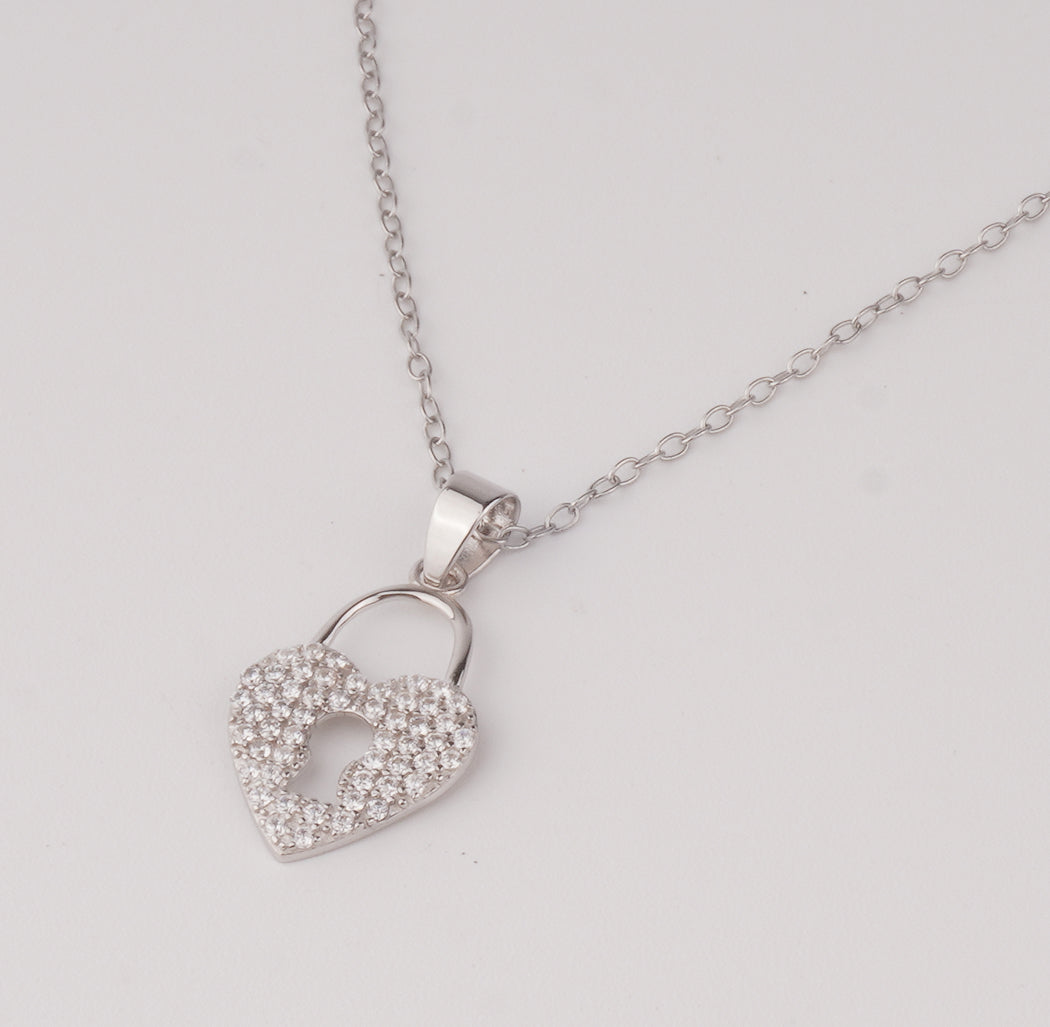 Eternal Heart Lock Pendant Necklace 925 Silver Jewelry