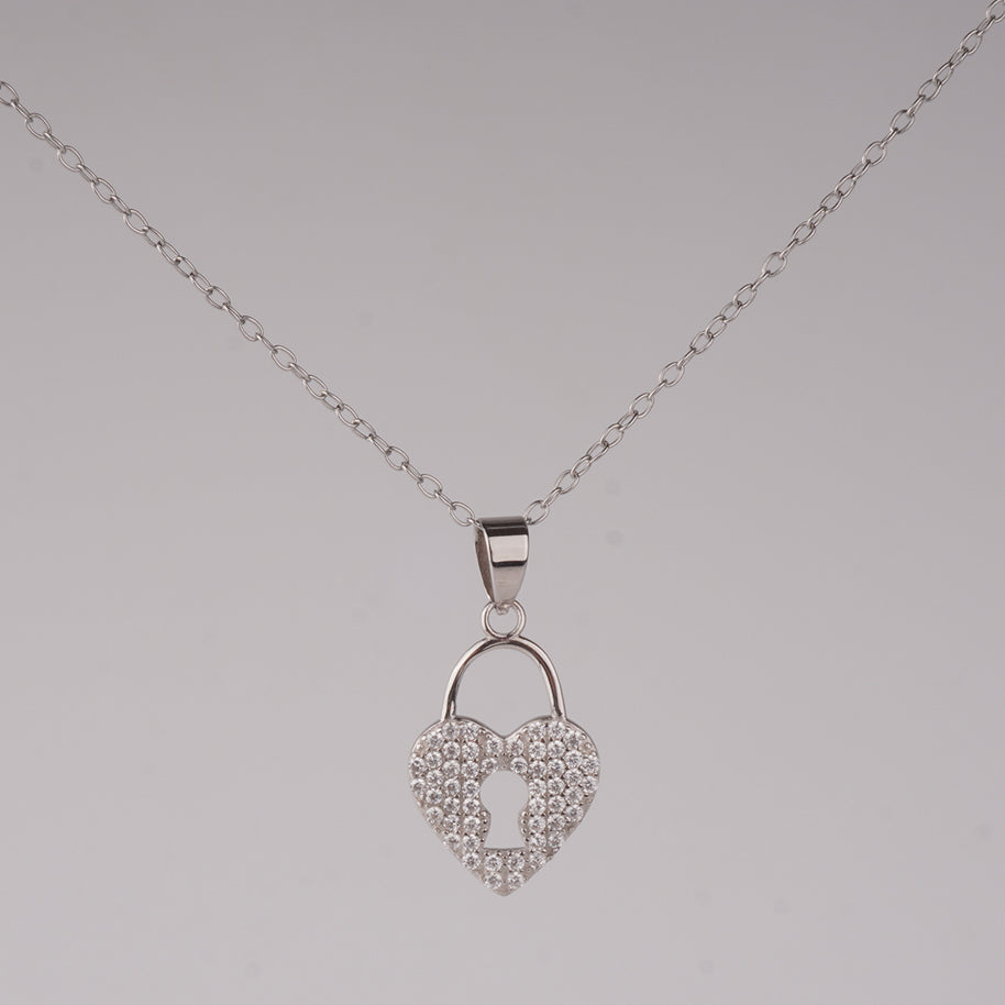 Eternal Heart Lock Pendant Necklace 925 Silver Jewelry