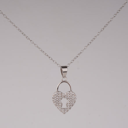 Eternal Heart Lock Pendant Necklace 925 Silver Jewelry