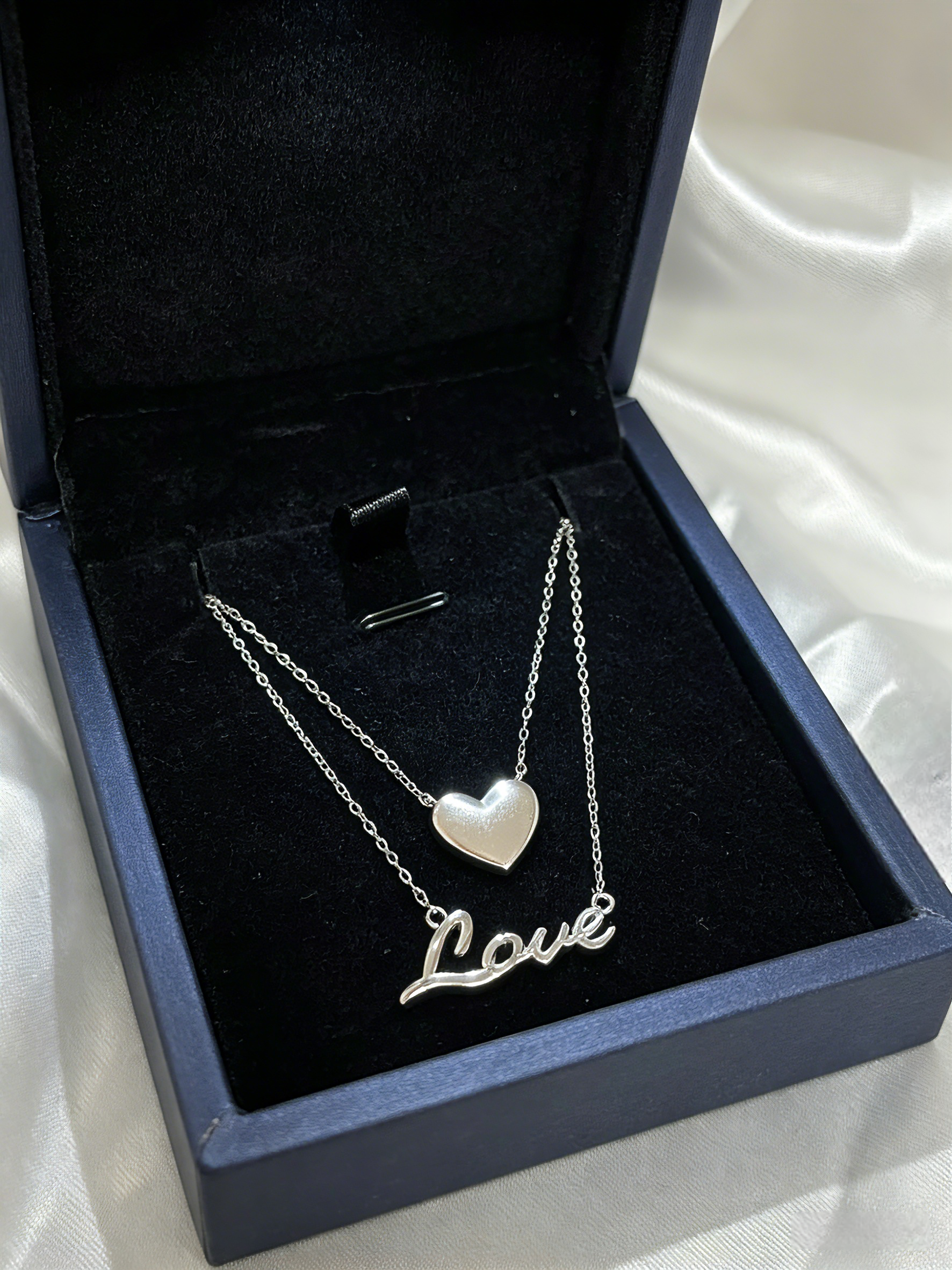 Duo Love & Heart Silver Pendant Necklace 925 Silver Necklace Jewelry