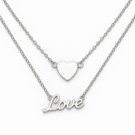 Duo Love & Heart Silver Pendant Necklace 925 Silver Necklace Jewelry