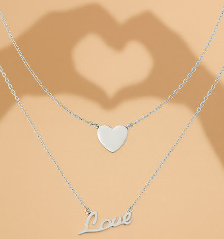Duo Love & Heart Silver Pendant Necklace 925 Silver Necklace Jewelry