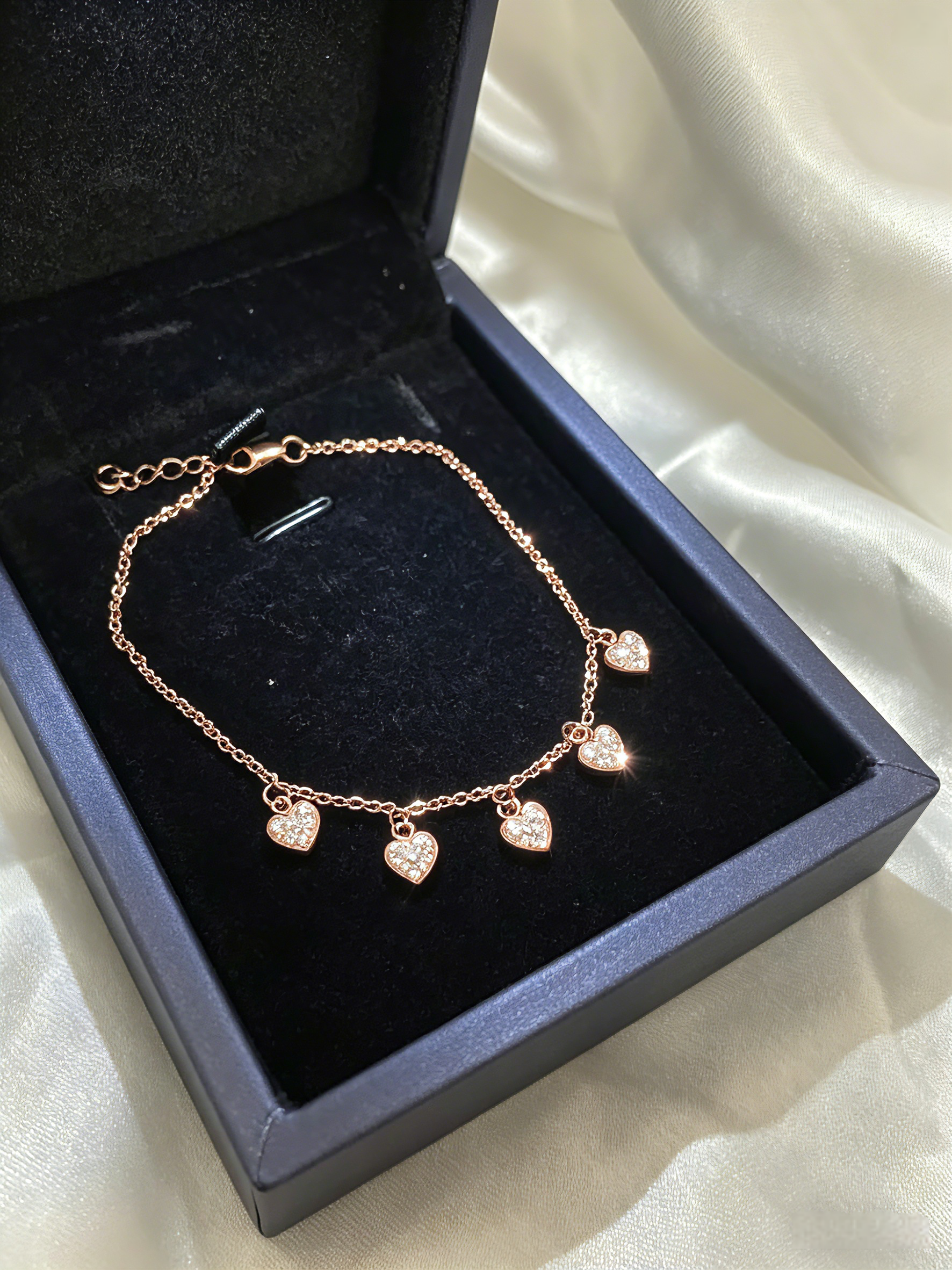 Minimal Quad Heart Silver Bracelet 925 Silver Rose Gold Plating Jewelry