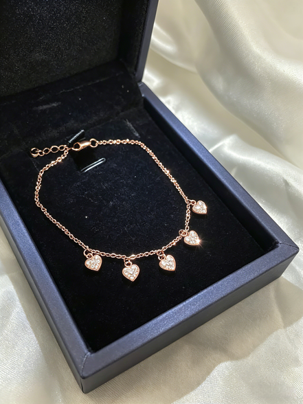 Minimal Quad Heart Silver Bracelet 925 Silver Rose Gold Plating Jewelry