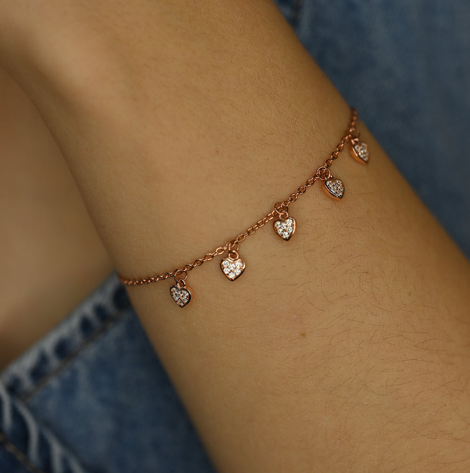 Minimal Quad Heart Silver Bracelet 925 Silver Rose Gold Plating Jewelry