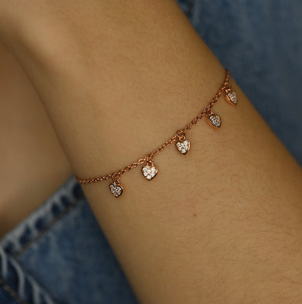 Minimal Quad Heart Silver Bracelet 925 Silver Rose Gold Plating Jewelry