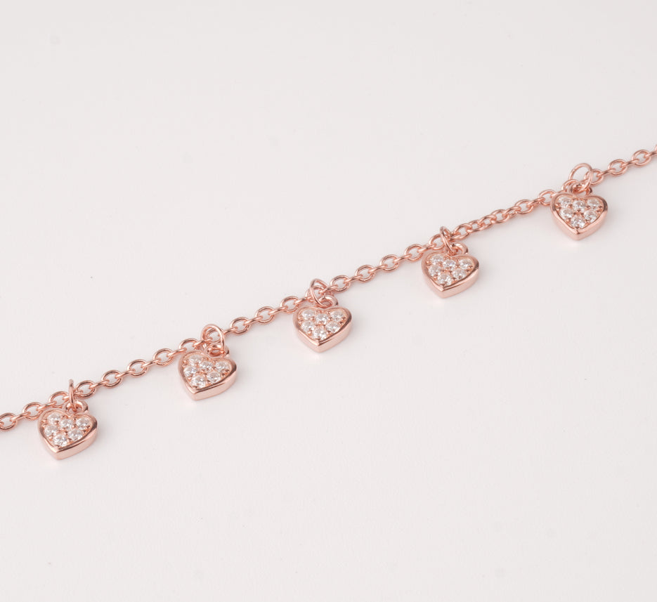 Minimal Quad Heart Silver Bracelet 925 Silver Rose Gold Plating Jewelry