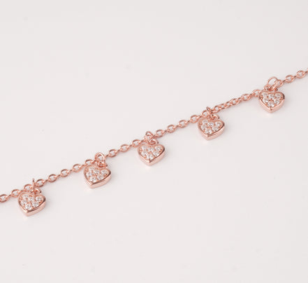 Minimal Quad Heart Silver Bracelet 925 Silver Rose Gold Plating Jewelry
