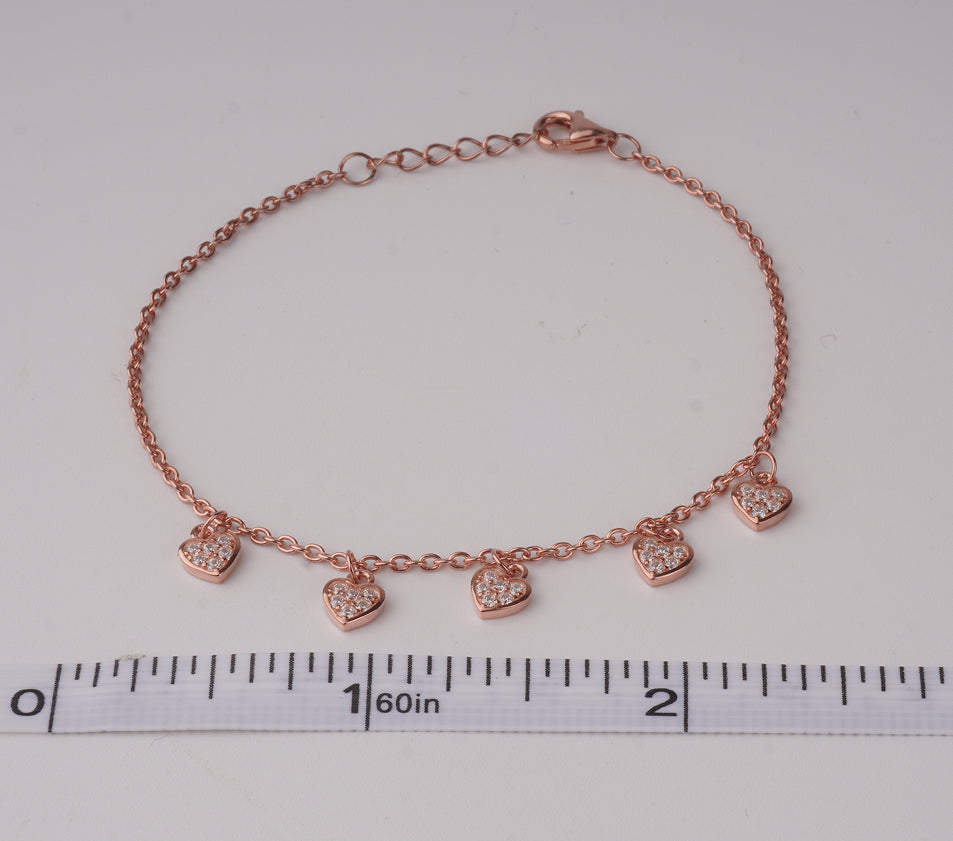 Minimal Quad Heart Silver Bracelet 925 Silver Rose Gold Plating Jewelry