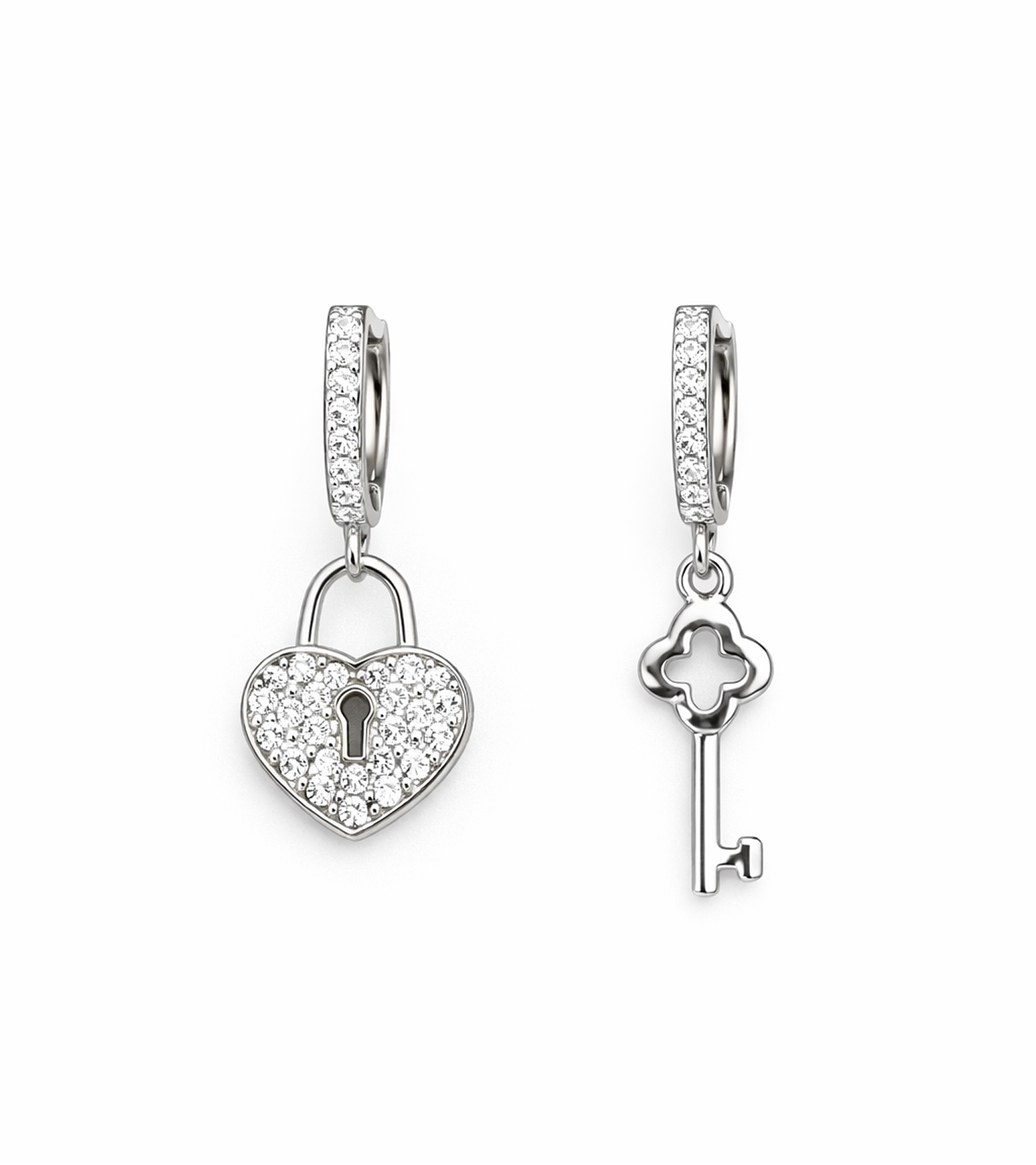 Forever Love Heart Lock & Key Earrings 925 Silver Jewelry
